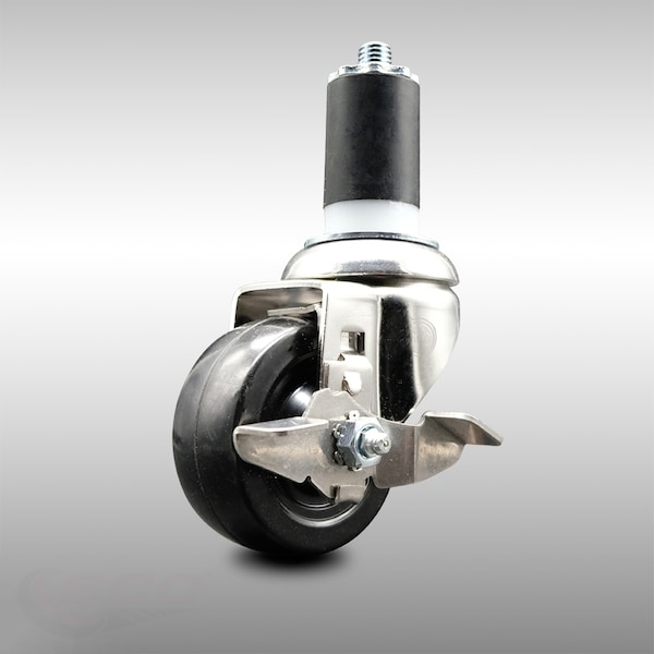 3 Inch 316SS Hard Rubber Swivel 1-5/8 Inch Expanding Stem Caster with Brake SCC